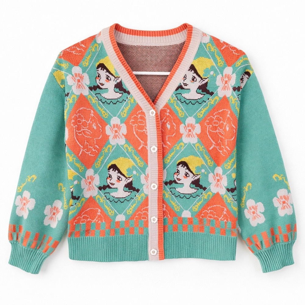 PP.town Graphic Knit Cardigan Sweater Women's‎ Retro Novelty Collector Piece